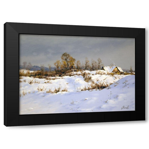 Winter Landscape Black Modern Wood Framed Art Print with Double Matting by Adamov, Alexey