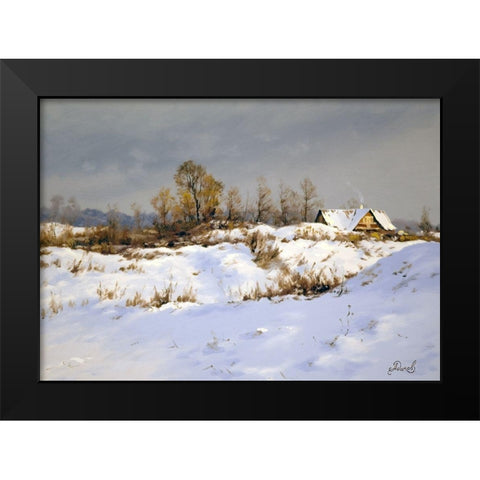 Winter Landscape Black Modern Wood Framed Art Print by Adamov, Alexey