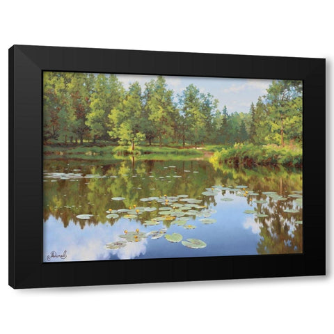 Watter Lilly Black Modern Wood Framed Art Print with Double Matting by Adamov, Alexey