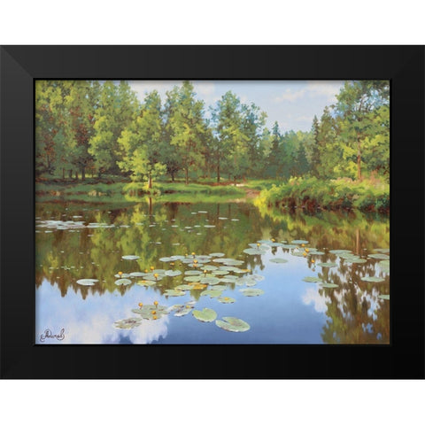 Watter Lilly Black Modern Wood Framed Art Print by Adamov, Alexey