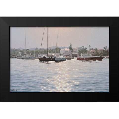 The Port in Croatia Black Modern Wood Framed Art Print by Adamov, Alexey