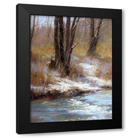 First snow by the River Black Modern Wood Framed Art Print with Double Matting by Chaney, Alan