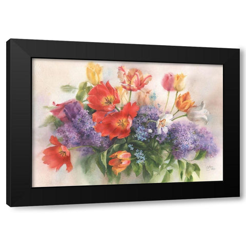 Bouquet of Lilac and Tulips Black Modern Wood Framed Art Print with Double Matting by Besedina, Anastasiia
