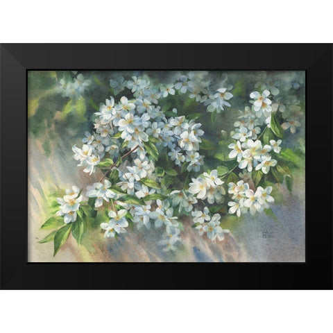 Jasmin Branch on the Fence Black Modern Wood Framed Art Print by Besedina, Anastasiia