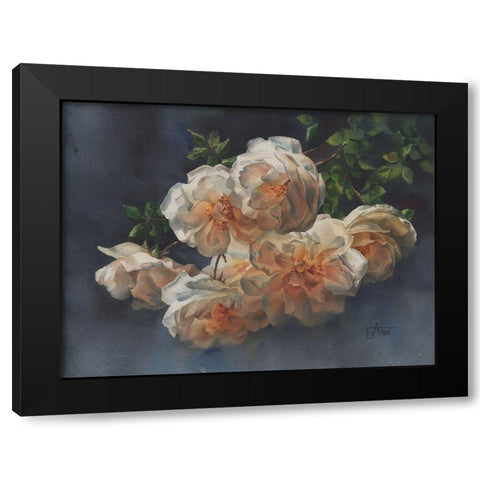 White Flowers on dark Background Black Modern Wood Framed Art Print by Besedina, Anastasiia