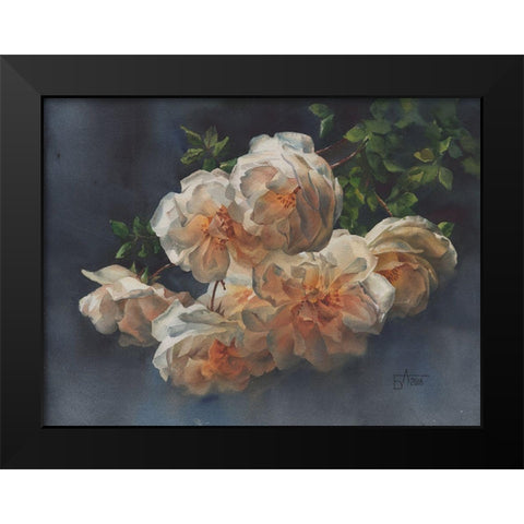 White Flowers on dark Background Black Modern Wood Framed Art Print by Besedina, Anastasiia