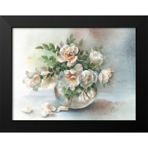White Roses Black Modern Wood Framed Art Print by Besedina, Anastasiia