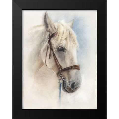 White Horse Black Modern Wood Framed Art Print by Besedina, Anastasiia