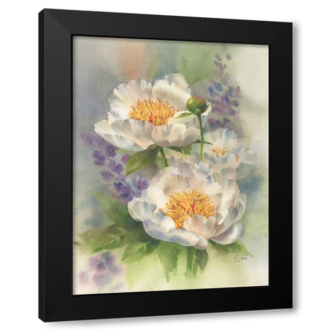 White Peonies Black Modern Wood Framed Art Print with Double Matting by Besedina, Anastasiia