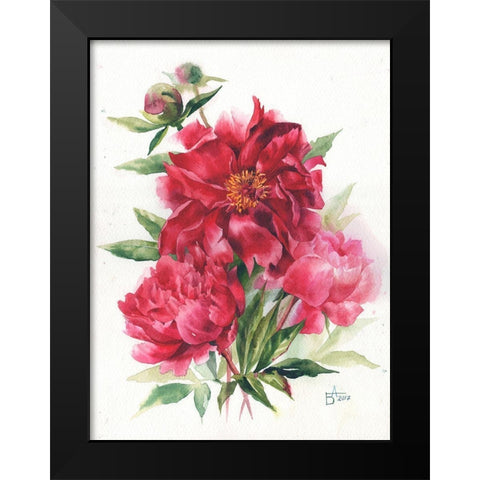 Burgundy Peonies Black Modern Wood Framed Art Print by Besedina, Anastasiia