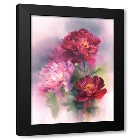 Burgundy and Pink Peonies Black Modern Wood Framed Art Print with Double Matting by Besedina, Anastasiia