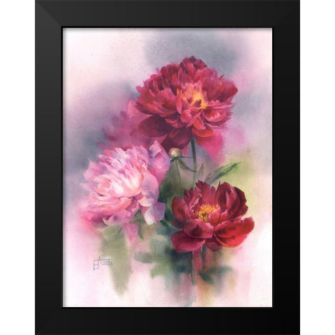 Burgundy and Pink Peonies Black Modern Wood Framed Art Print by Besedina, Anastasiia