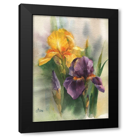 Yellow and Purple Iris Black Modern Wood Framed Art Print with Double Matting by Besedina, Anastasiia