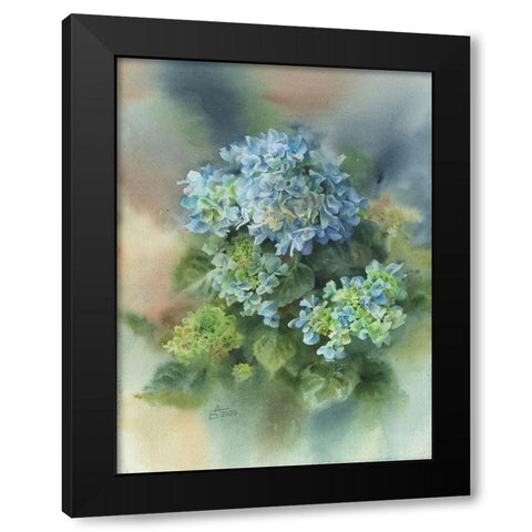 Blue Hydrangea Black Modern Wood Framed Art Print by Besedina, Anastasiia
