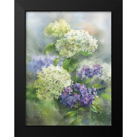 Hydrangea and Phloxes Black Modern Wood Framed Art Print by Besedina, Anastasiia