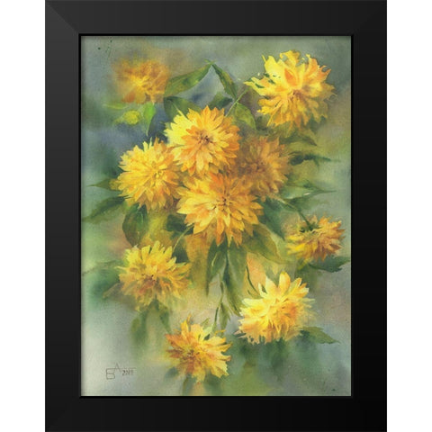 Golden Balls Black Modern Wood Framed Art Print by Besedina, Anastasiia