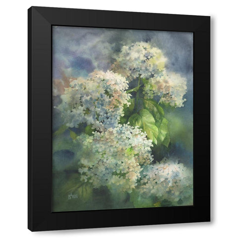 Solar Hydrangeas Black Modern Wood Framed Art Print by Besedina, Anastasiia