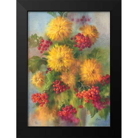 Rowen Berry and Golden Balls Black Modern Wood Framed Art Print by Besedina, Anastasiia