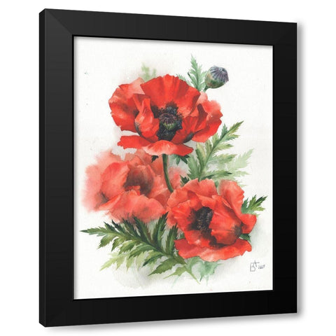 Red Poppies Black Modern Wood Framed Art Print with Double Matting by Besedina, Anastasiia