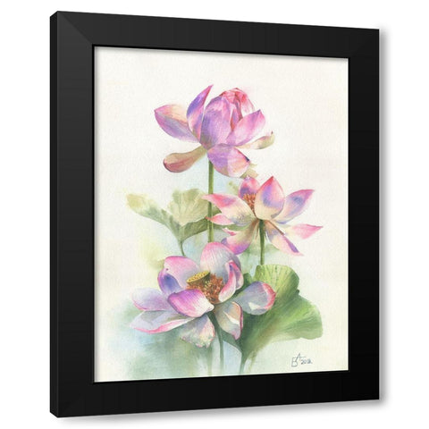 Lotos Black Modern Wood Framed Art Print with Double Matting by Besedina, Anastasiia