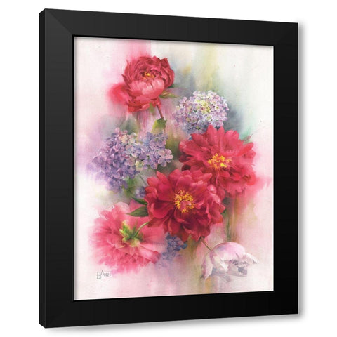 Peonies and Hydrangeas Black Modern Wood Framed Art Print with Double Matting by Besedina, Anastasiia