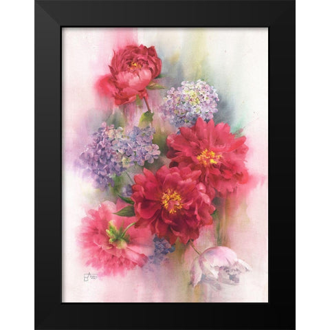 Peonies and Hydrangeas Black Modern Wood Framed Art Print by Besedina, Anastasiia