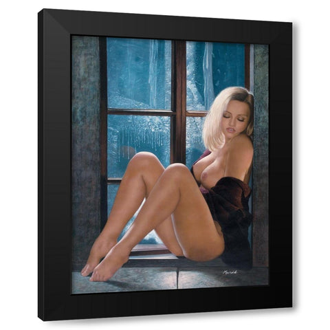 Blond Girl by Window Black Modern Wood Framed Art Print with Double Matting by Maindok, Paul