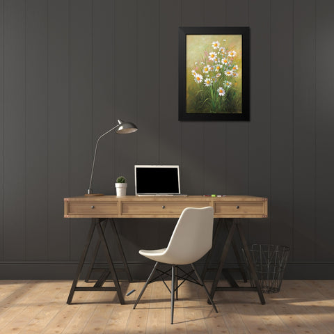 White Flowers Black Modern Wood Framed Art Print by Fasani