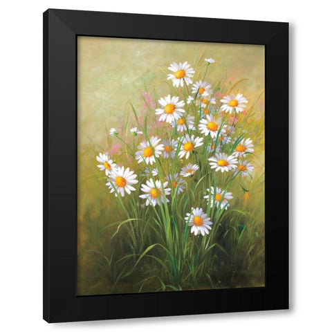 White Flowers Black Modern Wood Framed Art Print by Fasani