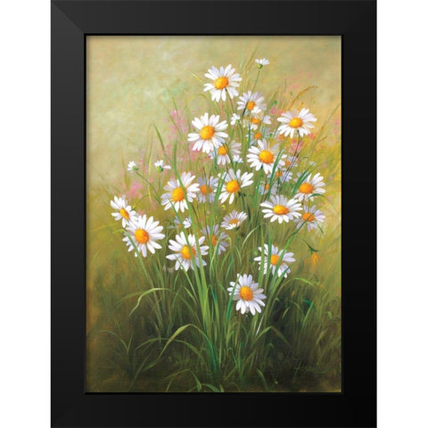 White Flowers Black Modern Wood Framed Art Print by Fasani