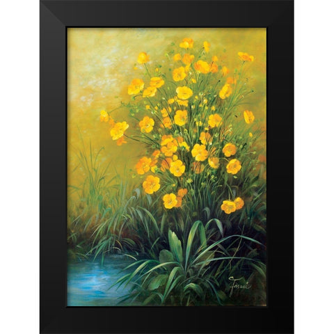 Yellow Flowers Black Modern Wood Framed Art Print by Fasani