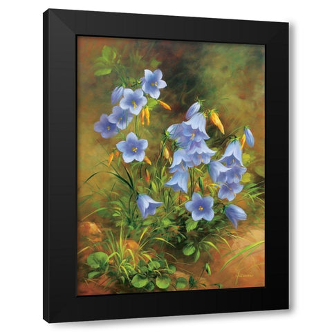 Blue Flowers Black Modern Wood Framed Art Print by Fasani