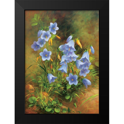 Blue Flowers Black Modern Wood Framed Art Print by Fasani