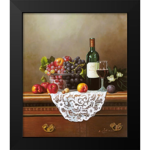 Still Life with a Bottle of Red Wine Black Modern Wood Framed Art Print by Wickers, Adam