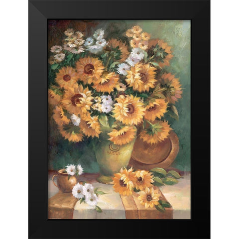 Sunflowers in Vase I Black Modern Wood Framed Art Print by Monica Nero
