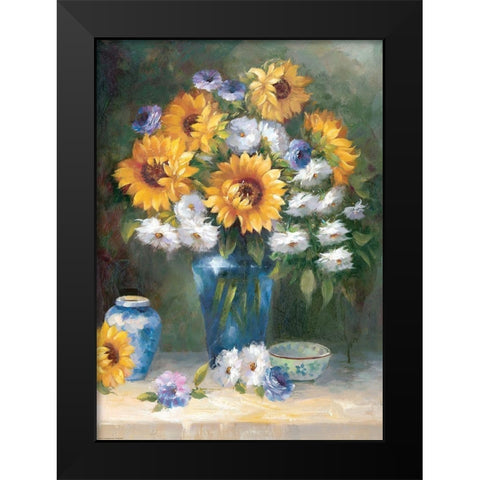 Sunflowers in Vase II Black Modern Wood Framed Art Print by Monica Nero