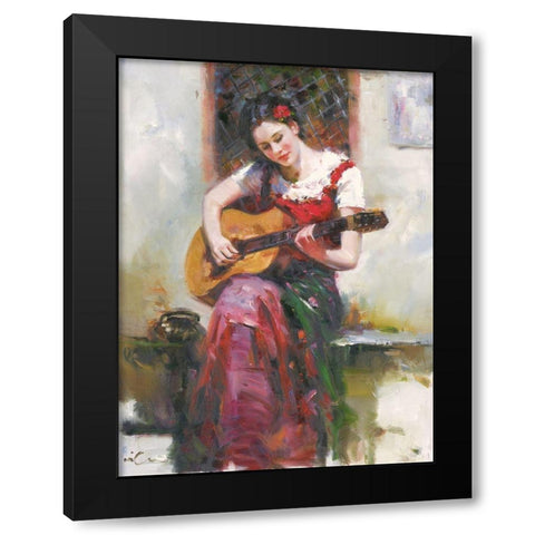 A Girl with Guitar Black Modern Wood Framed Art Print by Noches, Fernando