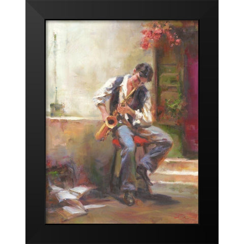 A Boy with Trumpet Black Modern Wood Framed Art Print by Noches, Fernando