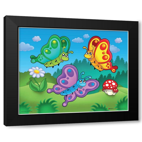 Happy Butterflies Black Modern Wood Framed Art Print with Double Matting by Viskova, Klara
