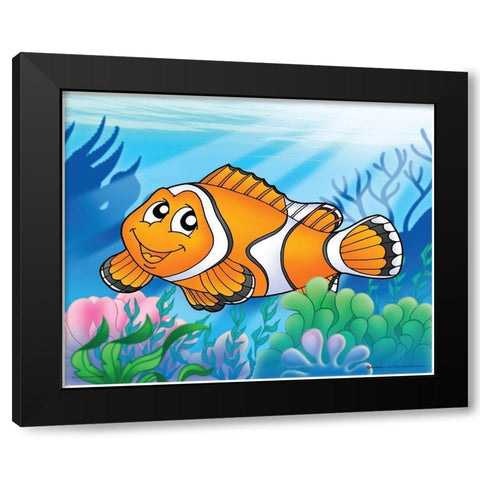 Happy Orange Fish Black Modern Wood Framed Art Print with Double Matting by Viskova, Klara