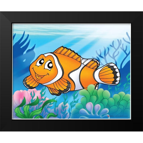 Happy Orange Fish Black Modern Wood Framed Art Print by Viskova, Klara