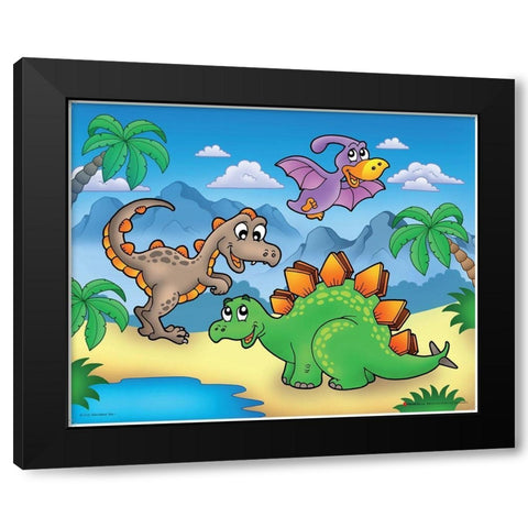 Lucky Dinosaur Black Modern Wood Framed Art Print with Double Matting by Viskova, Klara