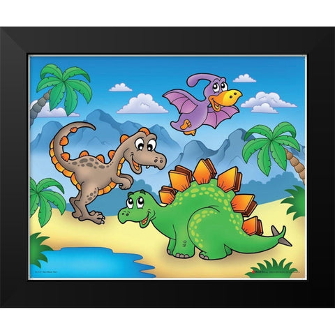 Lucky Dinosaur Black Modern Wood Framed Art Print by Viskova, Klara