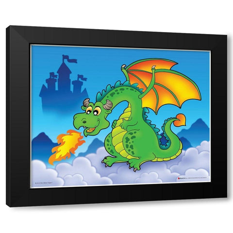 Happy Green Dragon Black Modern Wood Framed Art Print by Viskova, Klara