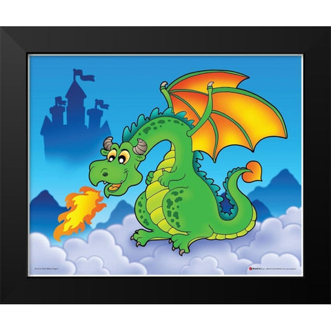 Happy Green Dragon Black Modern Wood Framed Art Print by Viskova, Klara