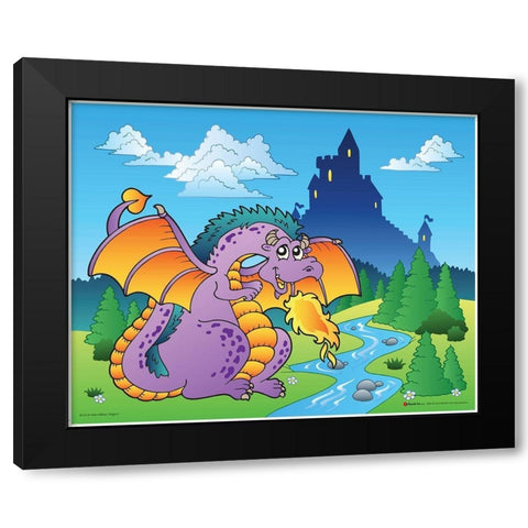 Happy Pink Dragon Black Modern Wood Framed Art Print with Double Matting by Viskova, Klara