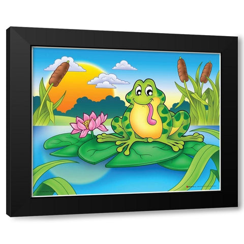 Lucky Frog Black Modern Wood Framed Art Print with Double Matting by Viskova, Klara
