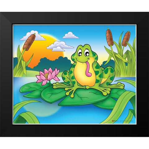 Lucky Frog Black Modern Wood Framed Art Print by Viskova, Klara