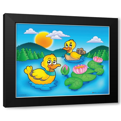 Smiling Ducks Black Modern Wood Framed Art Print with Double Matting by Viskova, Klara