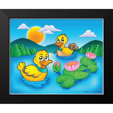 Smiling Ducks Black Modern Wood Framed Art Print by Viskova, Klara